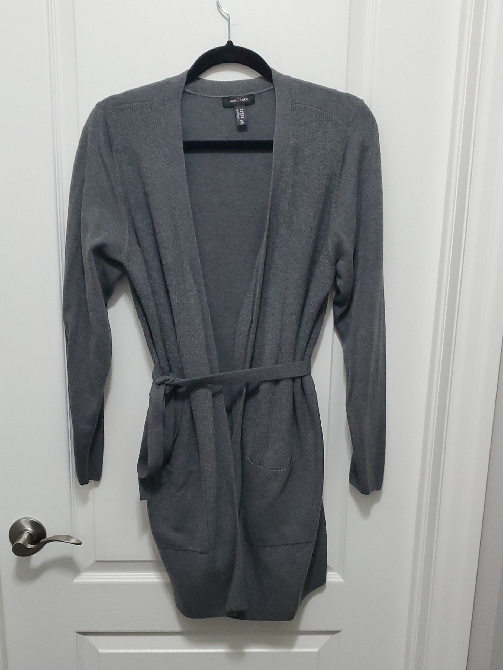 Gray Belted Long Cardigan